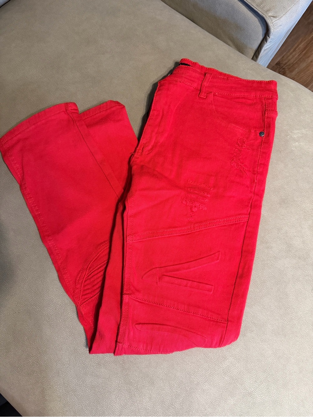 Men's Moto Style Skinny Jeans in Bright Red – Slim Fit 32x30